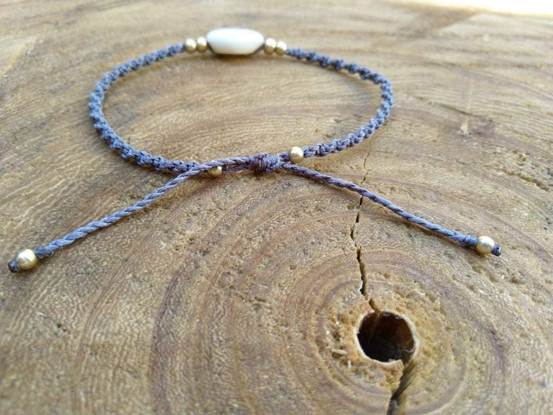 El Regalo 1 PC Bohemian Cowrie Beads Shell Adjustable Bracelets cum Anklets for Girls & Women | Macram Jewelry (Gray)