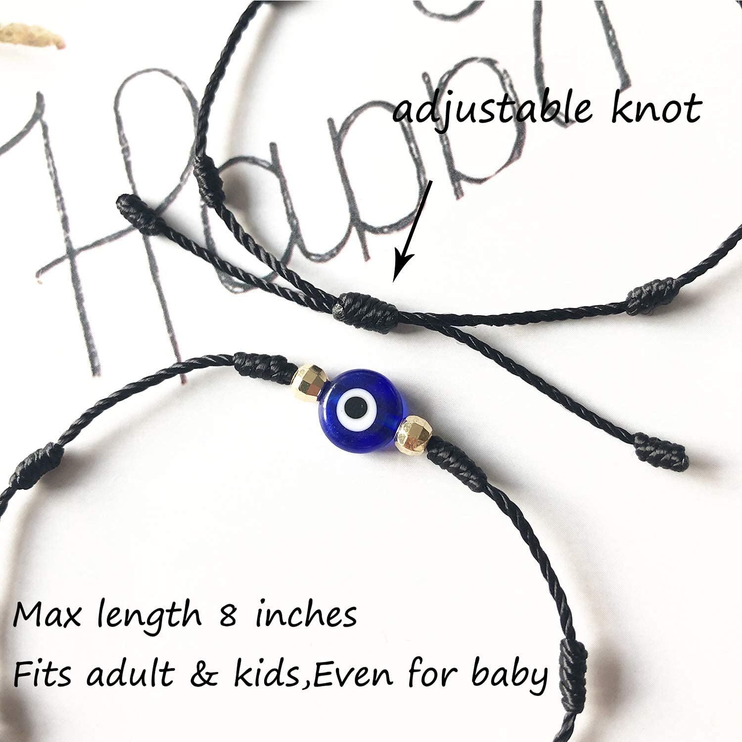 El Regalo 2PCs Lucky Evil Eye 7 Knots Handwoven Adjustable Bracelets - Protection 7 Knots Evil Eye Unisex Bracelet Set for All- Girls/Boys/Men & Women (2 Black Evil Eye)
