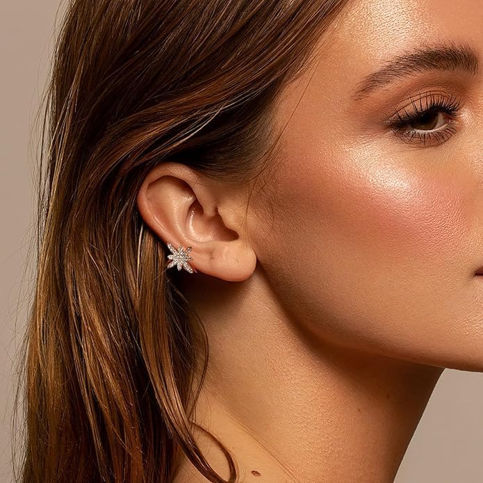 El Regalo 2PCs CZ Starburst Ear Cuffs for Non Pierced Ears- Cute & Trendy Non Pierced Cartilage Earrings Fake Earrings for Girls & Women