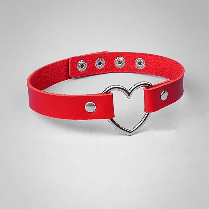 El Regalo Vintage PU Leather Love Heart Choker Necklace for Girls/Women- Western Gothic Punk Collar Choker Necklace (Red)