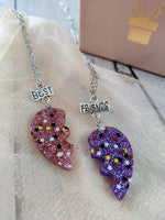 EL REGALO 2 Pcs Best-Friend Pink Purple Resin Heart Pendant Necklace Set For For Girls