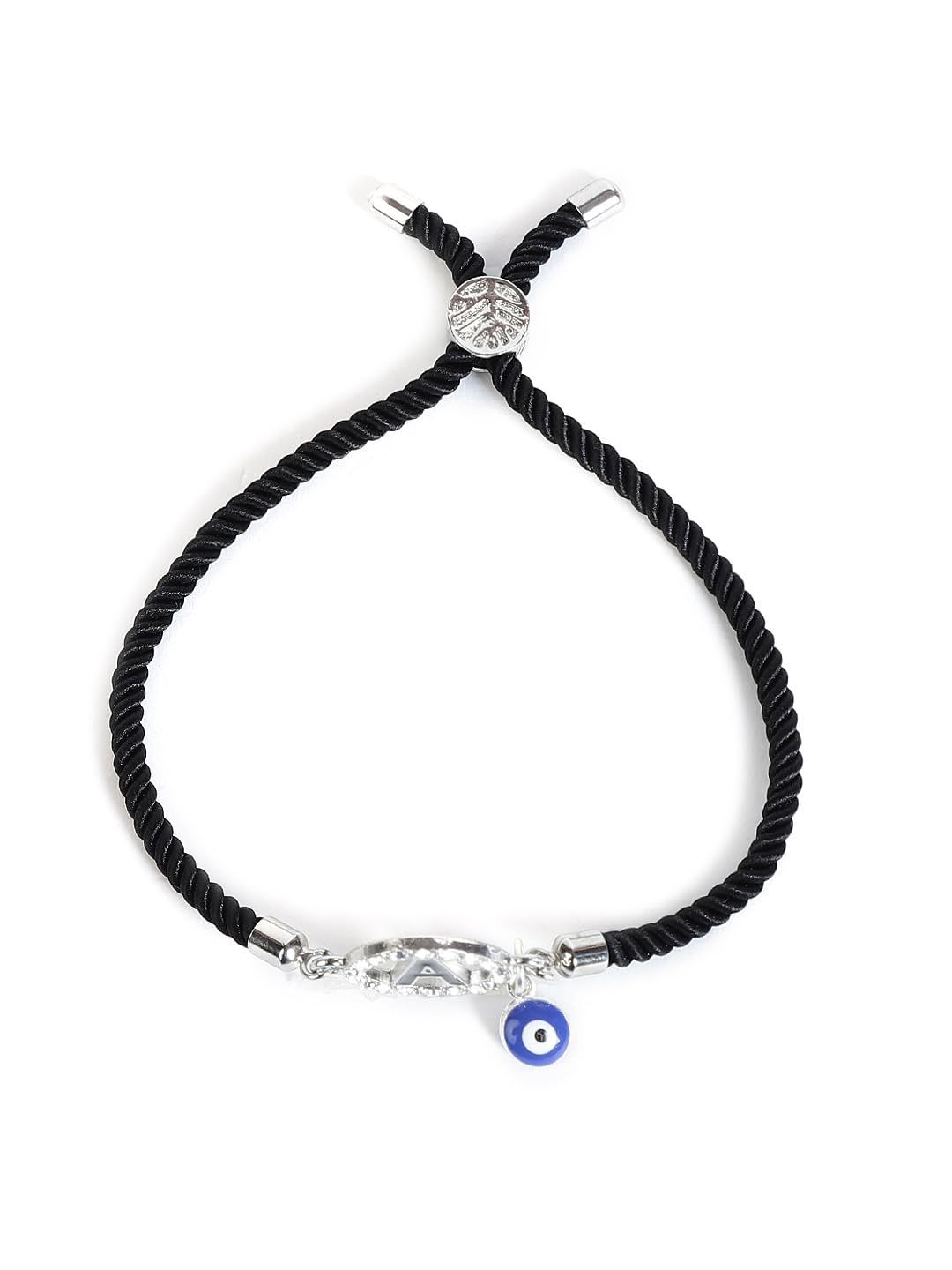 El Regalo Name Initials Evil Eye Bracelet Rakhi for Brother- Name Letter CZ Rakhi with Roli Chawal, Message Card in Rakshabandhan Box for Bhai (Black- A)