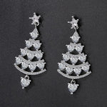 El Regalo CZ Dangling Christmas Tree Stud Earrings for Women & Girls- Rhinestone In-Laid Christmas Tree Dangle Earrings (Silver)