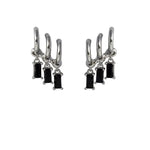 El Regalo Women's & Girl's Western Triple Ear Crawler Earrings- Triple Dangling Baguette Stone Earring- Exquisite Zircon Multilayer Earrings (Silver Black)