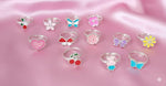 El Regalo 12 Pcs Cute Adjustable Rings Set for Kids/Girls/Women - Colorful Cartoon Enamel Finger Rings | Adjustable Cute Jewelry Gift Box - Butterfly, Flower, Bow, Heart, Cherry Designs (Style-3)