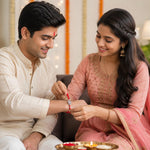 El Regalo 1PC Simple Red Thread Rakhi for Brother- Minimalist Antique German Silver Charm Rakhi with Roli Chawal, Rakhi Message Card