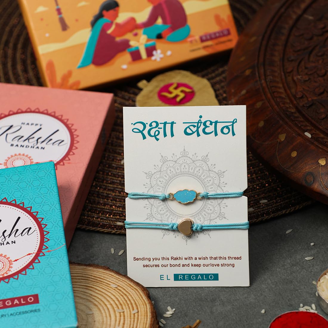 El Regalo 2PCs Cute Kids Bracelet Rakhi Combo Sets- Fancy Kids Rakhi for Brother/Sister with Roli Chwal, Rakhi Message Card in Rakhi Box for Babies/Toddlers/Kids (Rainbow Heart & Cloud Rakhi)
