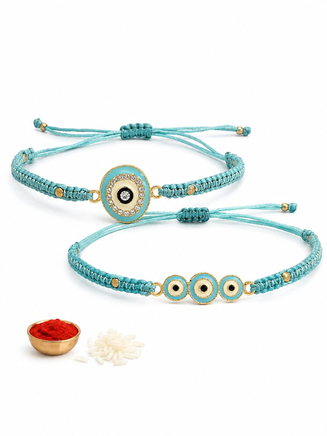 El Regalo 2PCs Rakhis for Brother- Evil Eye Rakhi Combo Set with 2 Rakhis, shagun Pack, Rakhi Message Card in Rakhi Gift Box (Option-3)