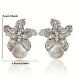 El Regalo Womens Gorgeous Flower Imitation Pearl Earrings- Vintage, Elegant Flower Pearl Inlaid Sparkling CZ Stone Fashion Wedding Jewelry