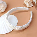 El Regalo Elegant White Pearl Wide Headband - Handmade Bridal Hairband, Fancy Wedding & Party Headwear for Women & Girls
