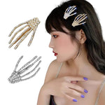 El Regalo 2PCs CZ Halloween Skeleton Hair Clips- Rhinestone Zombie Punk Rock Hand Hair Clip- Alligator Claws Barettes Clips- Halloween Costume/Accessories for Girls/Women (1 Gold 1 Silver)