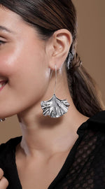 El Regalo Big & Bold Ginkgo Leaf Drop Dangle Earrings - Fashionable Fall Maple Leaf Boho Earrings for Women & Girls, Classy Statement Jewelry (Silver)