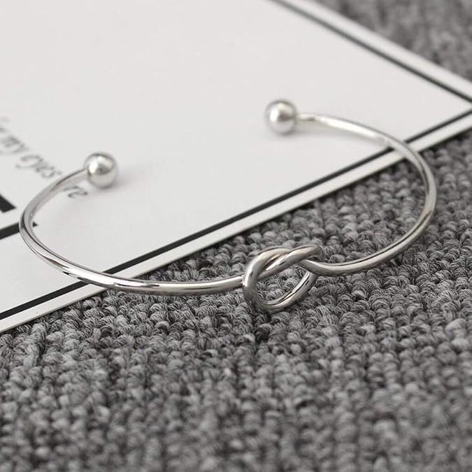 El Regalo Stainless Steel Forever Love Knot Infinity Cuff Bracelets for Girl & Women- Waterproof Infinity Knot Adjustable Bracelet (Silver)