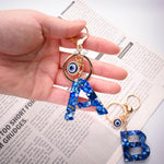 El Regalo Royal Blue Evil Eye Keychain Name Initial Letters- Alphabet Letter Keyring with Evil Eye Charm - Unisex Stylish Bag Charm, Keyring, Gift for Friends & Family (A Letter)