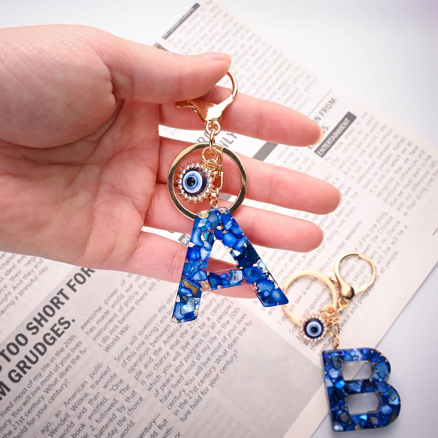 El Regalo Royal Blue Evil Eye Keychain Name Initial Letters- Alphabet Letter Keyring with Evil Eye Charm - Unisex Stylish Bag Charm, Keyring, Gift for Friends & Family (A Letter)