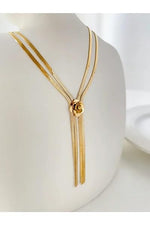 El Regalo 2-Strand Flat Snake Chain with Camellia Flower- Stainless Steel Herringbone Flower Tassel 2 Layered Chain Necklace