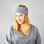 El Regalo's 1PC Winter Crochet Knitted Headwrap Headband with 3D flower & Button for Girls & Women- Ear Warmer Hair Muffs Band | Winter Designer Headbands for Teens & Women (Grey)