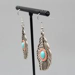 El Regalo Gorgeous Bohemian Ethnic Faux Turquoise Leaf Earrings- Beautiful Boho Hippie Feather Drop Hook Earrings