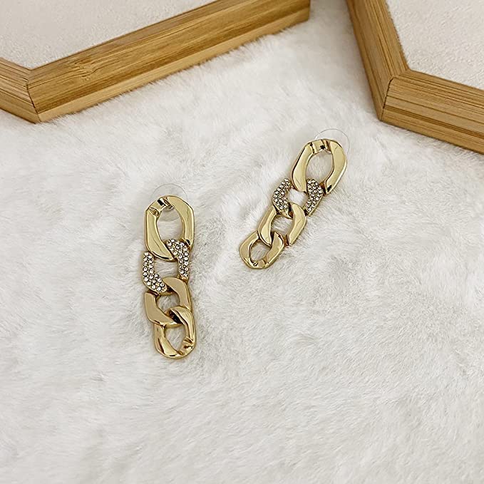 El Regalo Gold Plated Chain Link Drop Dangle Earrings- Cuban Link Golden Chain Stud Dangle Earrings for Women & Girls