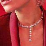 El Regalo Rhinestone Front Open Choker Necklace for Women & Girls - Double Circle Fashion Choker with Long Tassel - Luxury Adjustable AD Statement Necklace for Parties & Events