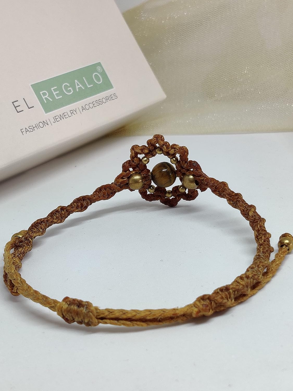 El Regalo Natural Gemstone Tiger Eye Anklet for Girls & Women | Designer Bohemian Style Tiger Eye Adjustable Ankle Bracelet for Girls & Women