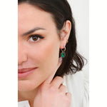 El Regalo Stainless Steel Rectangular Cut Rhinestone Hoop Earrings - Elegant 18K Gold Plated Waterproof Vintage-Inspired Cubic Zirconia Huggie Hoops for Women (Green)