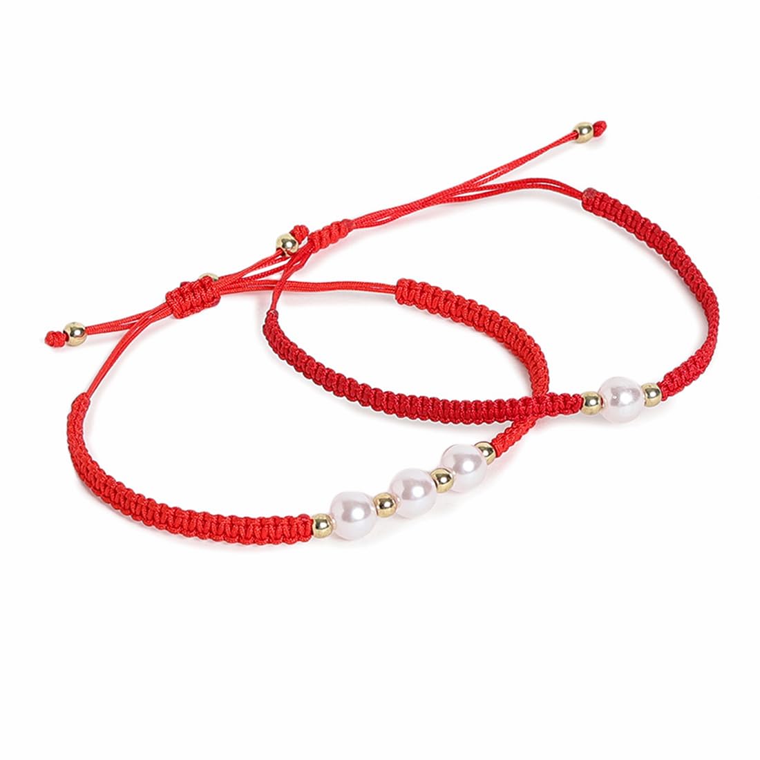 El Regalo 2PCs Pearls Rakhi Combo Set for Bhaiya-Bhabhi/Bhai- Bhatija/Bhatiji- Rakhi Gift Combo with 2 Pearls Rakhi, Roli-Chawal Shagun Pack, Message Card in Gift Box (Red)