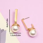 El Regalo Vintage Style Geometric Gold Plated Pearl Half Hoop Stud Earrings- Geometric Inlaid Pearl Hoop Stud U-shaped Luxury Designer Earrings for Women Girls