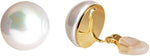 El Regalo White Large Pearl Clip on Earrings for Non Pierced Ears- 18k Gold Plated Non Piercing Cuff Fashion Earrings