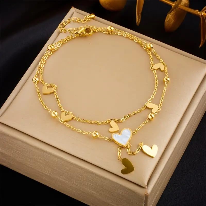El Regalo Stainless Steel Double Layered Tassel Love Hearts Necklace for Girls & Women- Anti Tarnish, Elegant, Waterproof Hearts Necklace