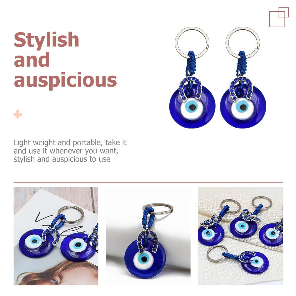 El Regalo 2 Pcs Turkish Evil Eye Keychain Blue Eyes Charms Key Ring Good Luck Keychain Metal Eye Beads Pendants for Women Men