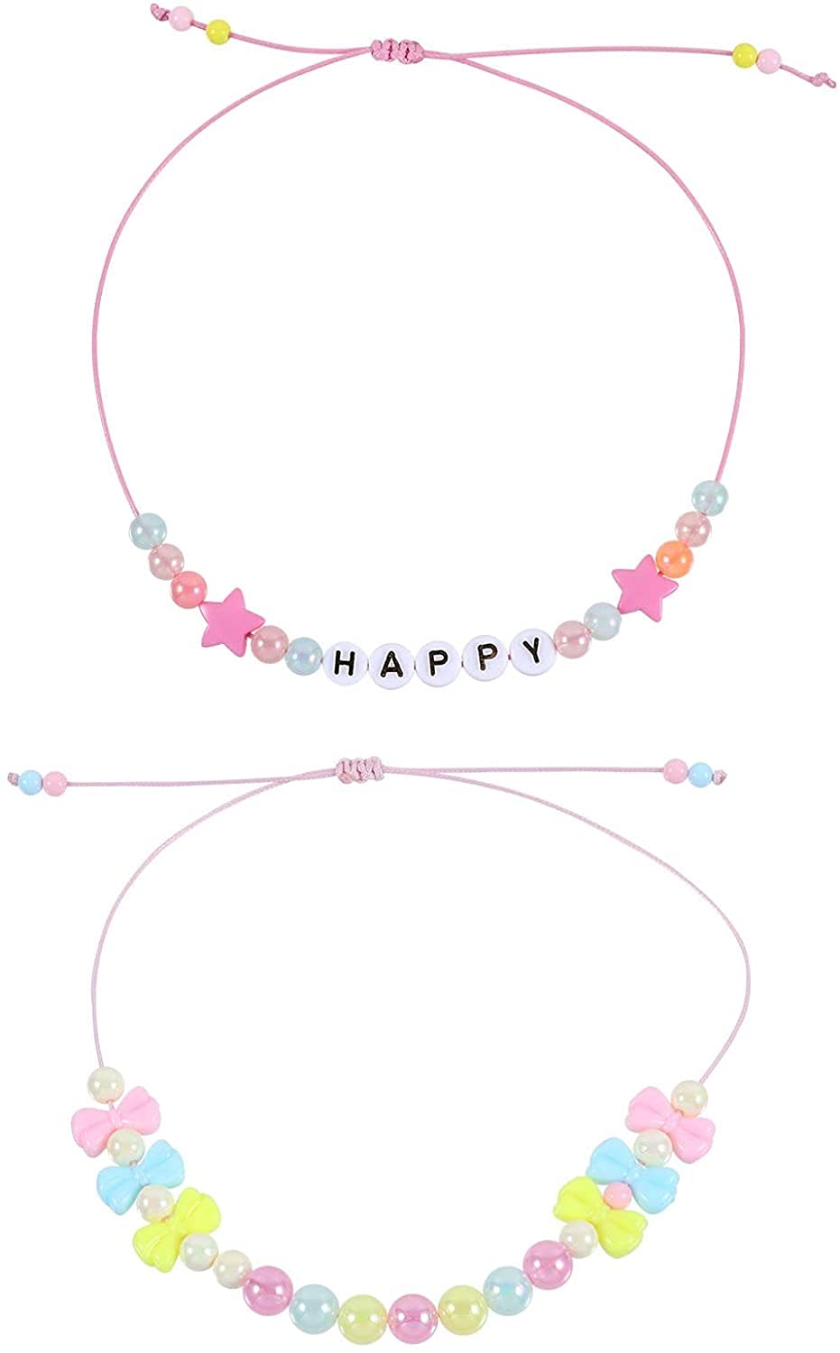 El Regalo 2 PCs Cute Handmade Princess Necklaces for Girls/Kids/Toddlers | Adjustable Beaded Princess 2 Necklaces Set for Girls/Kids