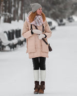 Shihanee 2 Pairs Winter Fleece Lined Leg Warmers for Women Warm Long Boot Socks Knit Thick Calf Warmers for Skating Walking, Black,white, about 15.7 inches x 4.5 inches in length and width