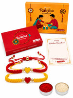 El Regalo 2PCs Minimalist & Elegant Heart Bracelet Rakhi Combo Set for Brother/Bhai/Bhaiya-Bhabhi with Roli-Chawal & Rakhi Gift Box - Handwoven, Beautifully Packaged (Yellow & Red)