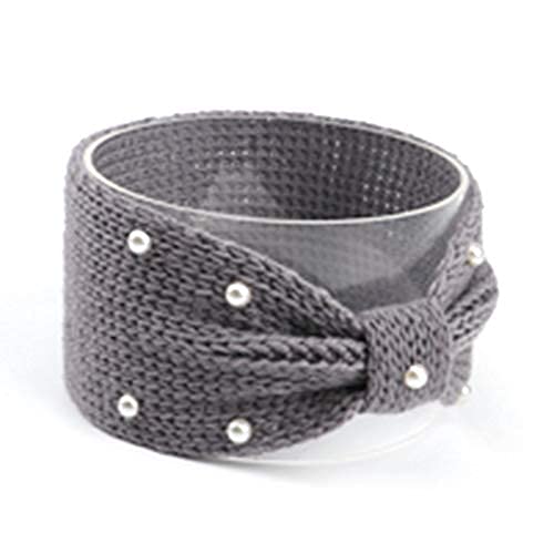 El Regalo Knitted Woolen Pearls Headband, Headwrap, Ear Warmer, Ear Muffs Band, Winter Headbands for Girls, Teens & women (Gray)