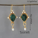 El Regalo Beautiful Traditional Drop Earrings with Pearls for Women & Girls - Elegant Gold Plated Hook Earrings (Green Emerald)