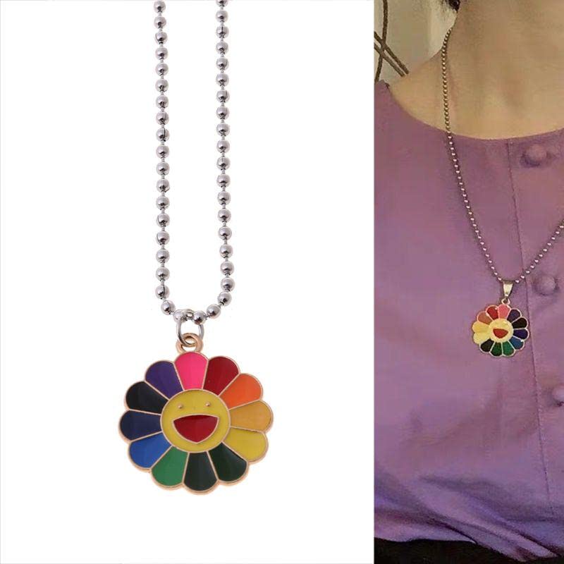 El Regalo 1 PC Cute Colorful Rainbow Cloud, Daisy Flower, Love Heart Pendant Necklaces for Toddlers/Kids/Girls/Teens/Women (Daisy Flower Pendant)