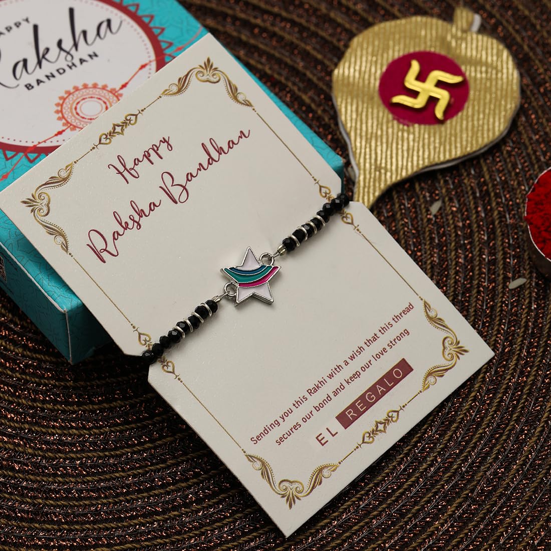 El Regalo Kids Rakhi for Baby Brother - Cute Charms Evil Eye Nazaria Rakhi with shagun, Rakhi Message Card in Rakhi Gift Box for Kids/Babies/Toddlers (Rainbow Star)