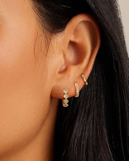 El Regalo 3 Pairs Dainty 14K Gold Plated Huggie Hoop Earrings - Small CZ Hoop Earrings Set for Women & Girls, Cartilage & Tragus Earrings (Style-2)