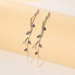 El Regalo Long Copper Zirconia Rhinestone Leaf Drop Dangle Earrings for Women | Korean Style Vine Fringe Earrings | Classy Party, Wedding & Casual Earrings Jewelry (Purple Silver)