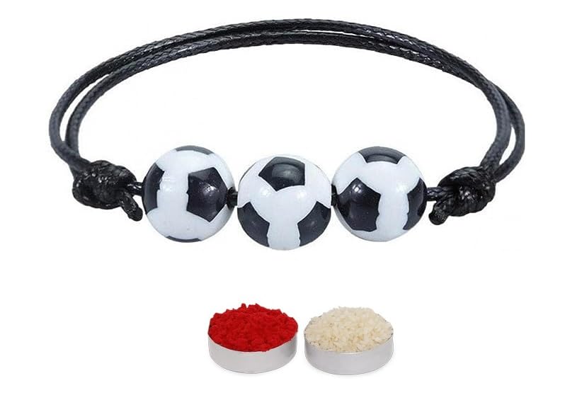 El Regalo 1PC Rakhi for Kids | Sports Balls Bracelet Rakhi for Brother- Rakhi for Sports Lover Bhai with Roli-Chawal Shagun, Message Card in Rakhi Gift Box for Kids/Adults (Option-8)