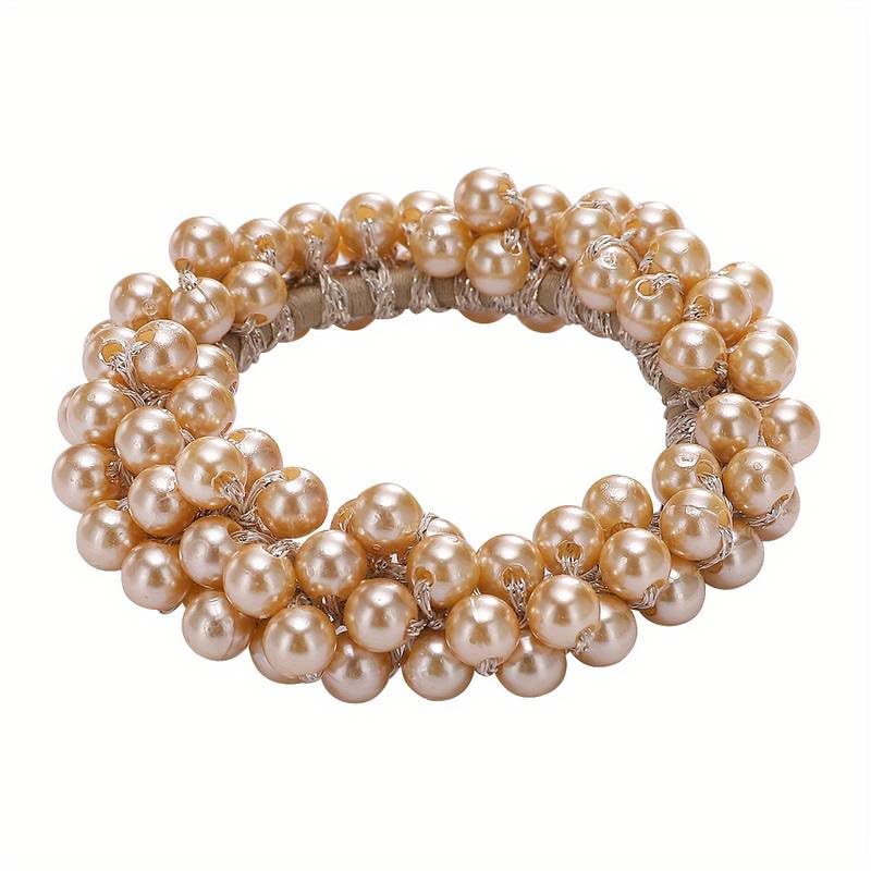 El Regalo 4PCS Fancy Pearls Hair Ties- Elastic Pearl Scrunchies Bead Hair Ropes Stretchy Hair Band Pearl Hair Scrunchies Hair Accessories for Women Girls (Color Options-3)