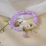 El Regalo Daisy Flower Bracelets- 1PC Crackled Crystal Beads Tassel Flower Charms Bracelet for Girls & Women (Purple)