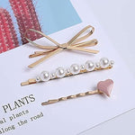 El Regalo 3 Pearls Heart Hair Pins Combo Set- Fancy Hair Pins- Heart, Pearl & Bow Bobby Pins Combo for Girls & Women
