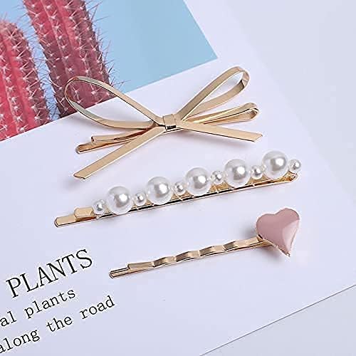 El Regalo 3 Pearls Heart Hair Pins Combo Set- Fancy Hair Pins- Heart, Pearl & Bow Bobby Pins Combo for Girls & Women