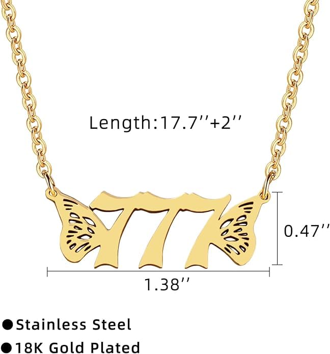 El Regalo Small Butterfly Wings Angel Number Necklace- Stainless Steel, Anti Tarnish, Angel Number Numerology Jewelry for Women & Girls (Angel Number 777)