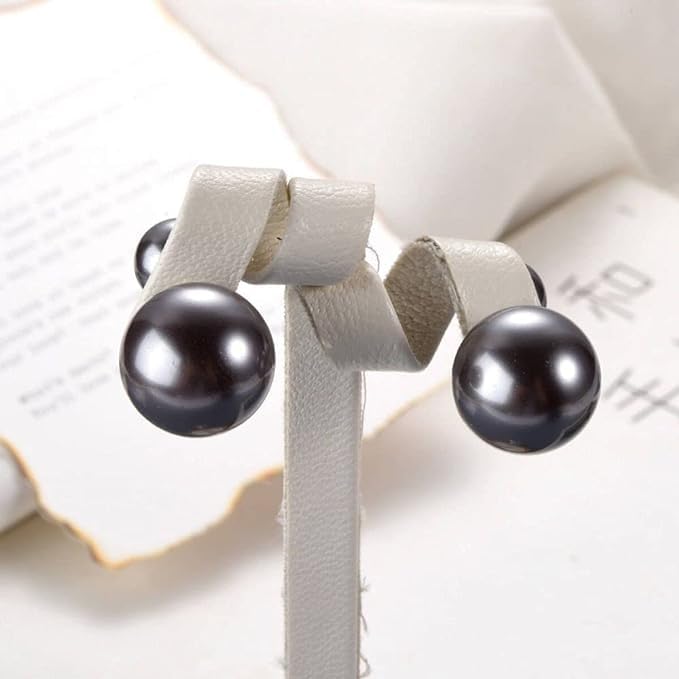 El Regalo 2 Pairs Pearls Earrings- Front & Back Double Sided Small & Big Simulated Pearl (White & Grey) Stud Earrings for Girls & Women