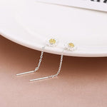 El Regalo Minimalist Flower Threader Earrings for Women & Girls | Cute Tiny Floral Chain Drop Earrings | Modern Style Dainty Long Tassel Earrings (Daisy Silver)
