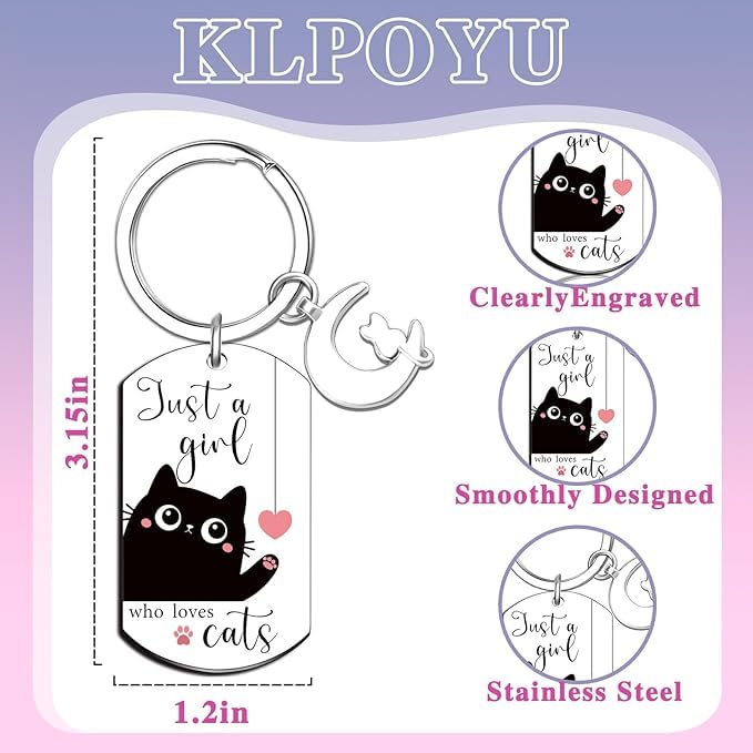 El Regalo Cute Black Cat Keychain - Just A Girl Who Loves Cats Gifts for Cat Lovers, Women, Teens, Girls - Cute Cat Accessories, Stocking Stuffers, Kawaii Keychain for Cat Owners