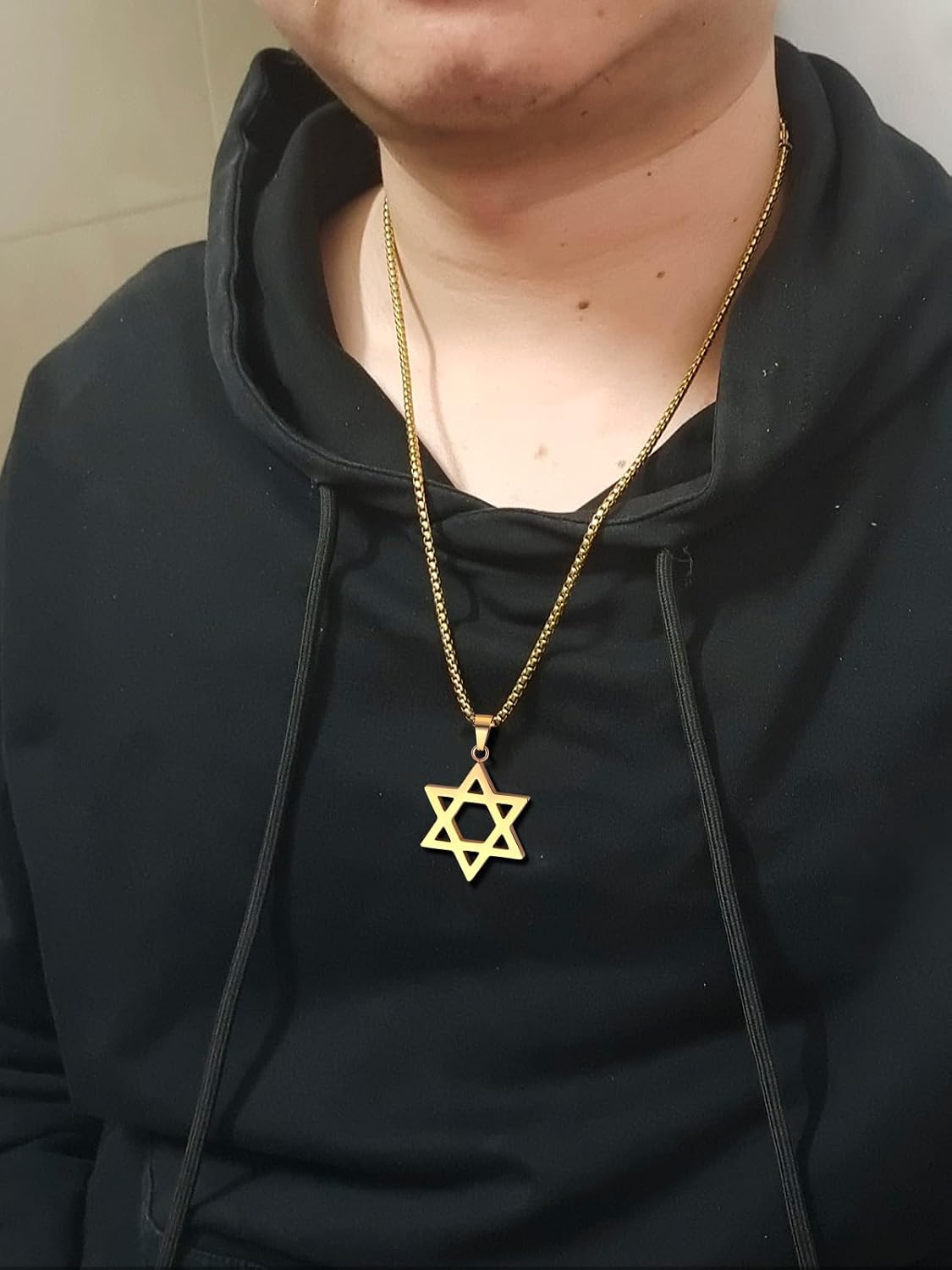 Star of David Necklaces, Stainless Steel 18K Gold Plated or Black Color Megan Star Pendant Amulet Israel Necklace Gift for Women Men, Small or Big, 1.57" x 1.18" x 3.7mm, Stainless Steel, No Gemstone
